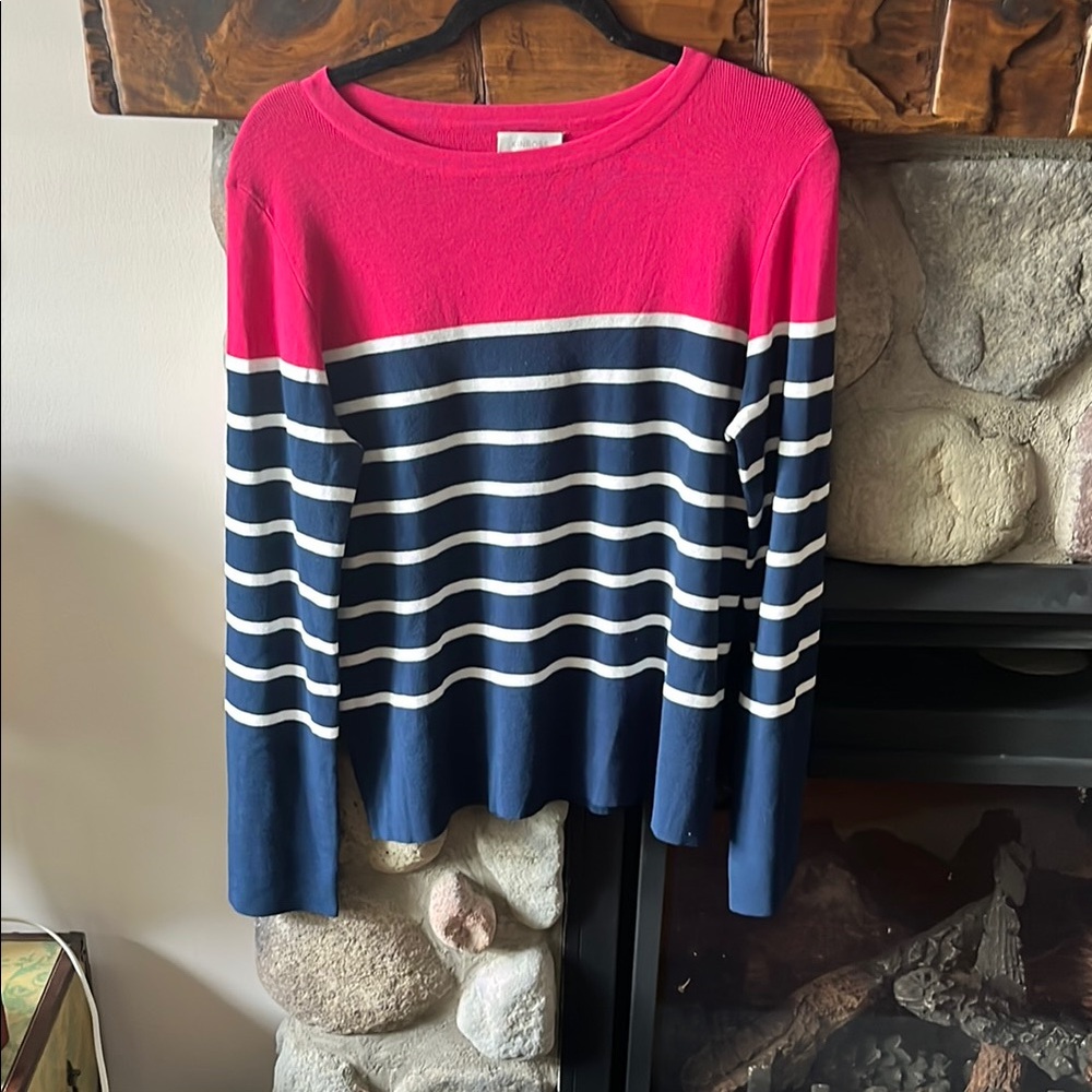 New Kinross Striped Crewneck Sweater in Pink and Navy
